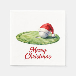 Golf Christmas ball with Santa Hat on Green Napkin