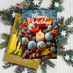 Golf Christmas Candle • Family Photo Gold Holiday Card