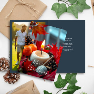 Golf Christmas Candle • Family Photo Navy Holiday Card