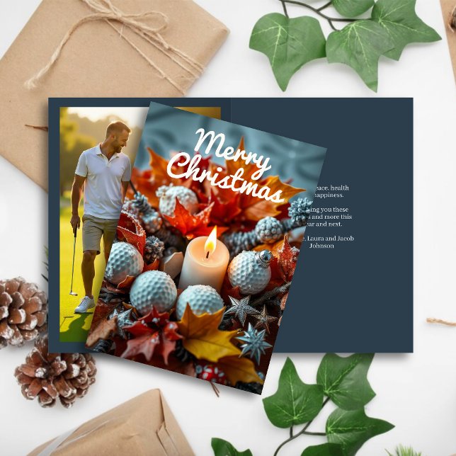Golf Christmas Candle • Family Photo Navy Holiday Card (Creator Uploaded)