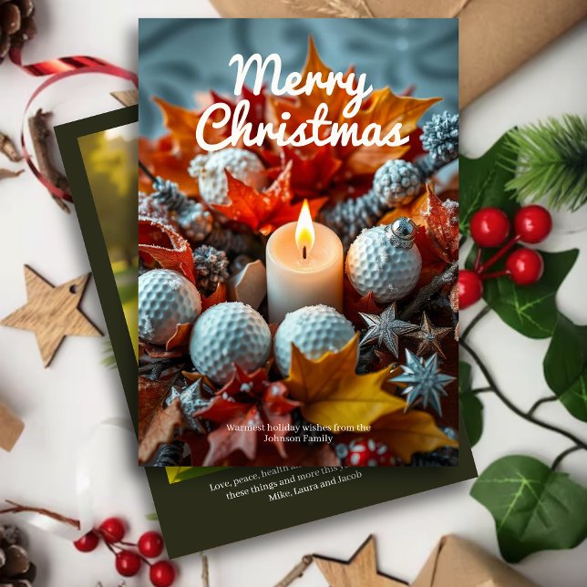 Golf Christmas Candle • Family Photo Olive Holiday Card (Creator Uploaded)