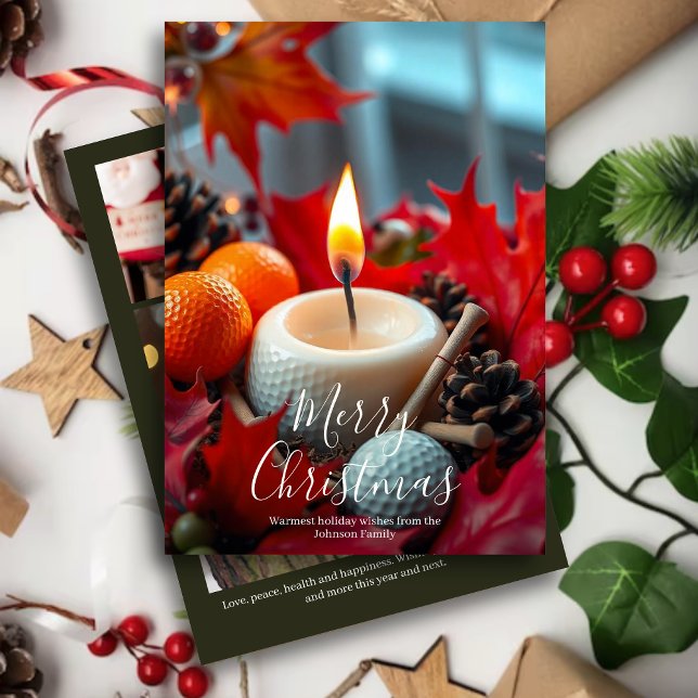 Golf Christmas Candle• Family Photo Olive Holiday Card (Creator Uploaded)