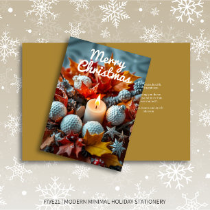 Golf Christmas Candle • Gold Holiday Card