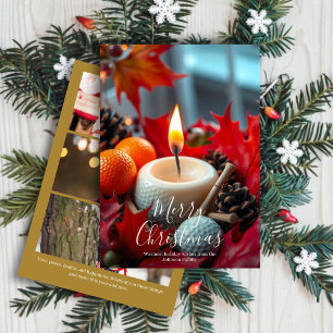 Golf Christmas Candle • Three Photo Gold Holiday Card