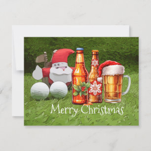 Golf Christmas card with Santa Claus and BEER