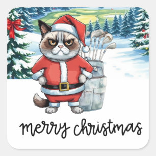 Golf  Christmas Cat Golfer  Square Sticker