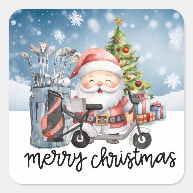 Golf  Christmas Cat Golfer  Square Sticker (Front)
