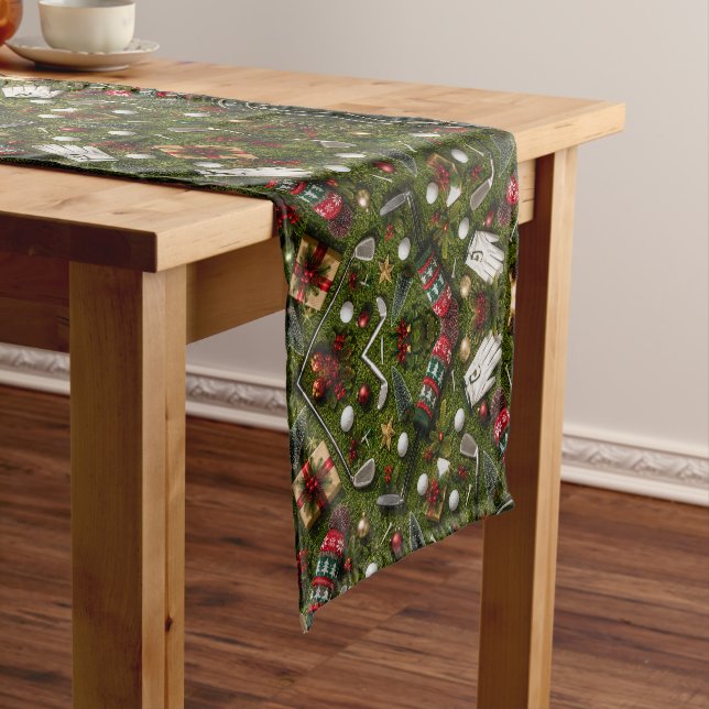 Golf Christmas Flat Lay on Putting Green  Short Table Runner (In Situ)