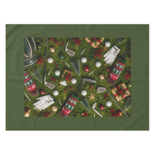 Golf Christmas Flat Lay on Putting Green Tablecloth
