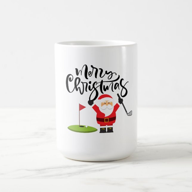 Golf Christmas Gift with Santa Golfer at golf flag Coffee Mug (Center)
