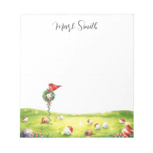Golf Christmas golf ball on course with Name Notepad