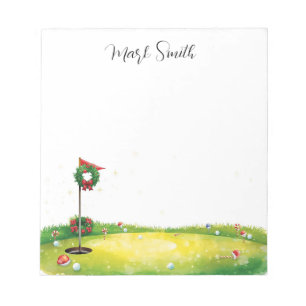 Golf Christmas golf ball on course with Name Notepad