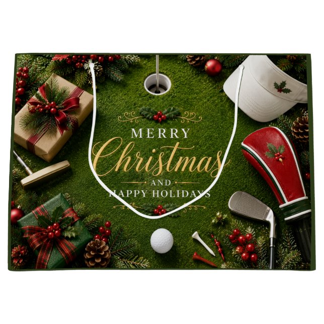 Golf Christmas Holiday Large Gift Bag (Front)
