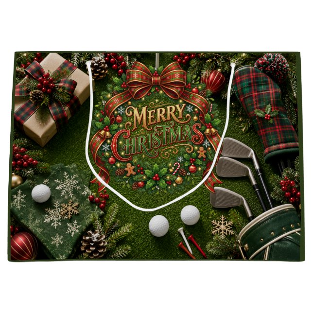 Golf Christmas Holiday Large Gift Bag (Front)