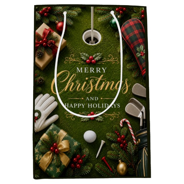 Golf Christmas Holiday Medium Gift Bag (Front)