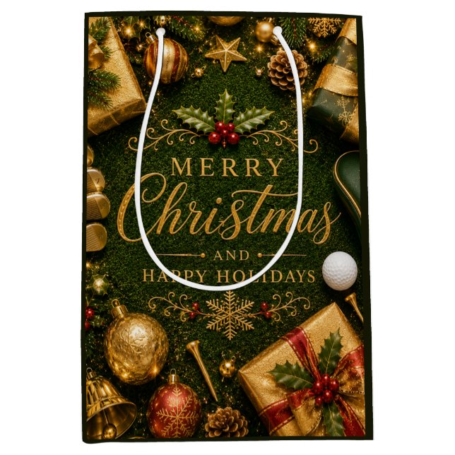 Golf Christmas Holiday Medium Gift Bag (Front)