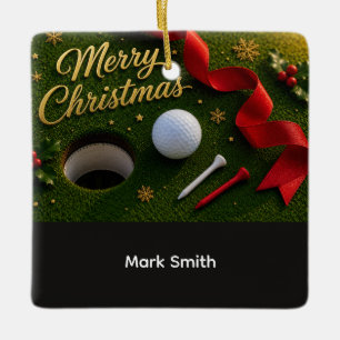 Golf Christmas Holiday with golf ball for golfer Ceramic Ornament