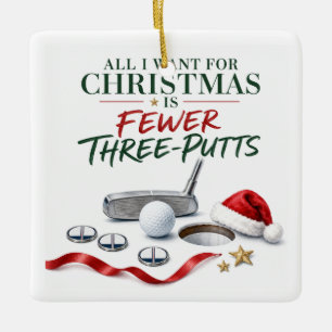 Golf Christmas Holiday with golf ball for golfer   Ceramic Ornament
