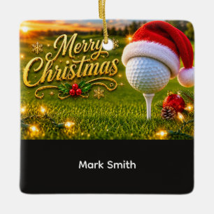 Golf Christmas Holiday with golf ball for golfer Ceramic Ornament