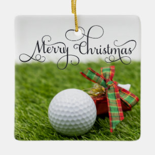 Golf Christmas Holiday with golf ball for golfer Ceramic Ornament