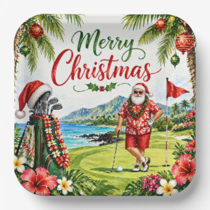 Golf Christmas in Hawaii Paper Plate