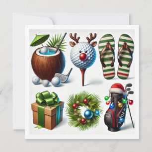Golf Christmas in July for golfer with Santa Claus Holiday Card
