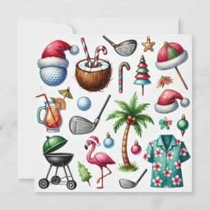Golf Christmas in July for golfer with Santa Claus Holiday Card
