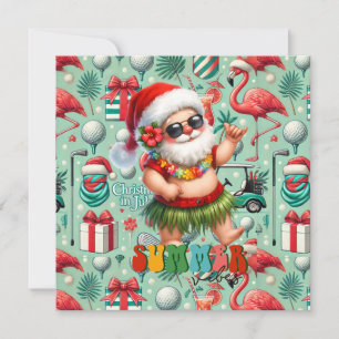 Golf Christmas in July for golfer with Santa Claus Holiday Card