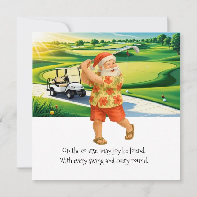 Golf Christmas in July with Santa Claus if golfing Holiday Card (Front)