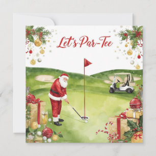 Golf Christmas Let’s Par tee with Santa Claus Holiday Card