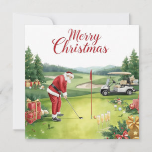 Golf Christmas Let’s Par tee with Santa Claus Holiday Card