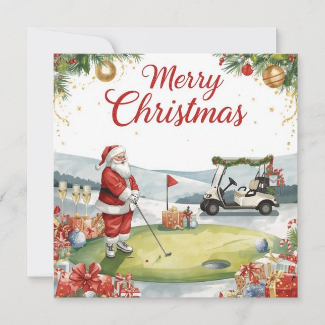 Golf Christmas  Let’s Par tee with Santa Claus   Holiday Card (Front)