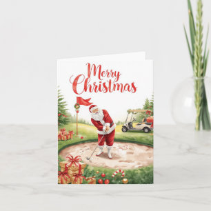 Golf Christmas Let’s Par tee with Santa Claus Holiday Card
