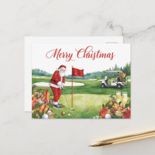 Golf Christmas  Let’s Par tee with Santa Claus   Holiday Postcard