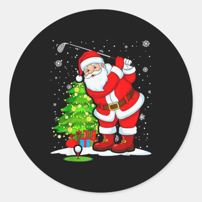 Golf Christmas Men Club Playing Santa Claus  Classic Round Sticker (Front)
