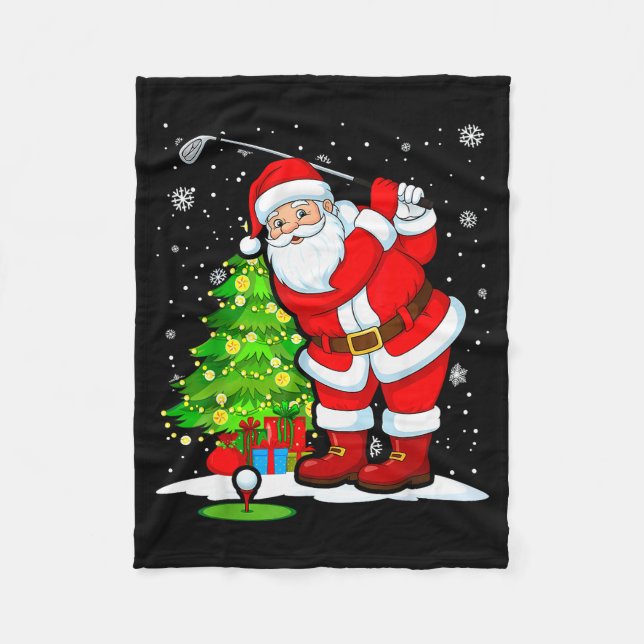 Golf Christmas Men Club Playing Santa Claus  Fleece Blanket (Front)