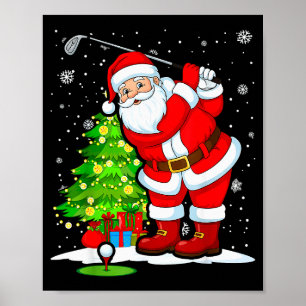 Golf Christmas Men Club Playing Santa Claus Poster