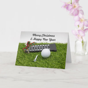 Golf Christmas  & New year with golf ball and tee Card