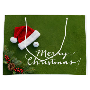 Golf Christmas on Putting Green Merry Christmas Large Gift Bag