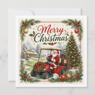 Golf Christmas Par tee party with Santa Claus  Holiday Card