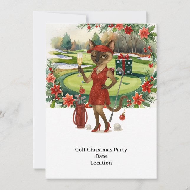 GOLF Christmas Party invitation for Cat lovers (Front)
