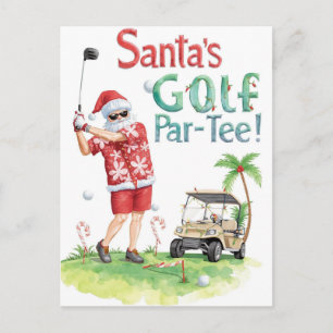 Golf Christmas Party Santa golfing on course Holiday Postcard