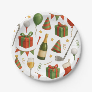 Golf Christmas party themed for golfer champagne Paper Plate