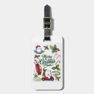 Golf Christmas Party with golf equipment Xmas Luggage Tag