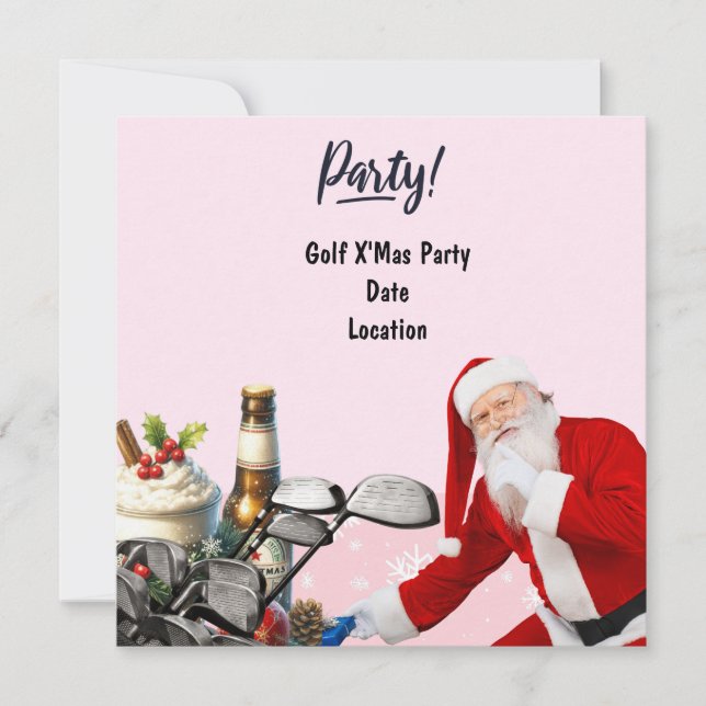 Golf Christmas party with Santa Claus on Pink  Save The Date (Front)