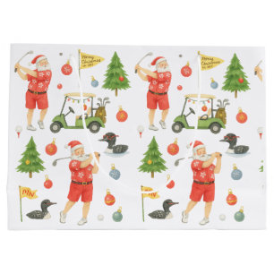 Golf Christmas Santa Claus Golfing in Minnesota Large Gift Bag