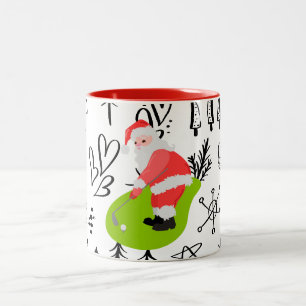 Golf christmas Santa Claus golfing Two-Tone Coffee Mug
