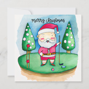 Golf Christmas Santa Claus is golfing on green Holiday Card