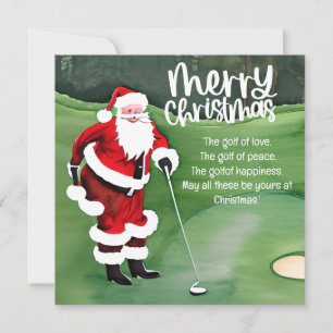 Golf Christmas Santa Claus is golfing on green Holiday Card