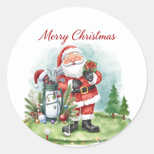 Golf christmas Santa Claus riding golf cart  Classic Round Sticker (Front)